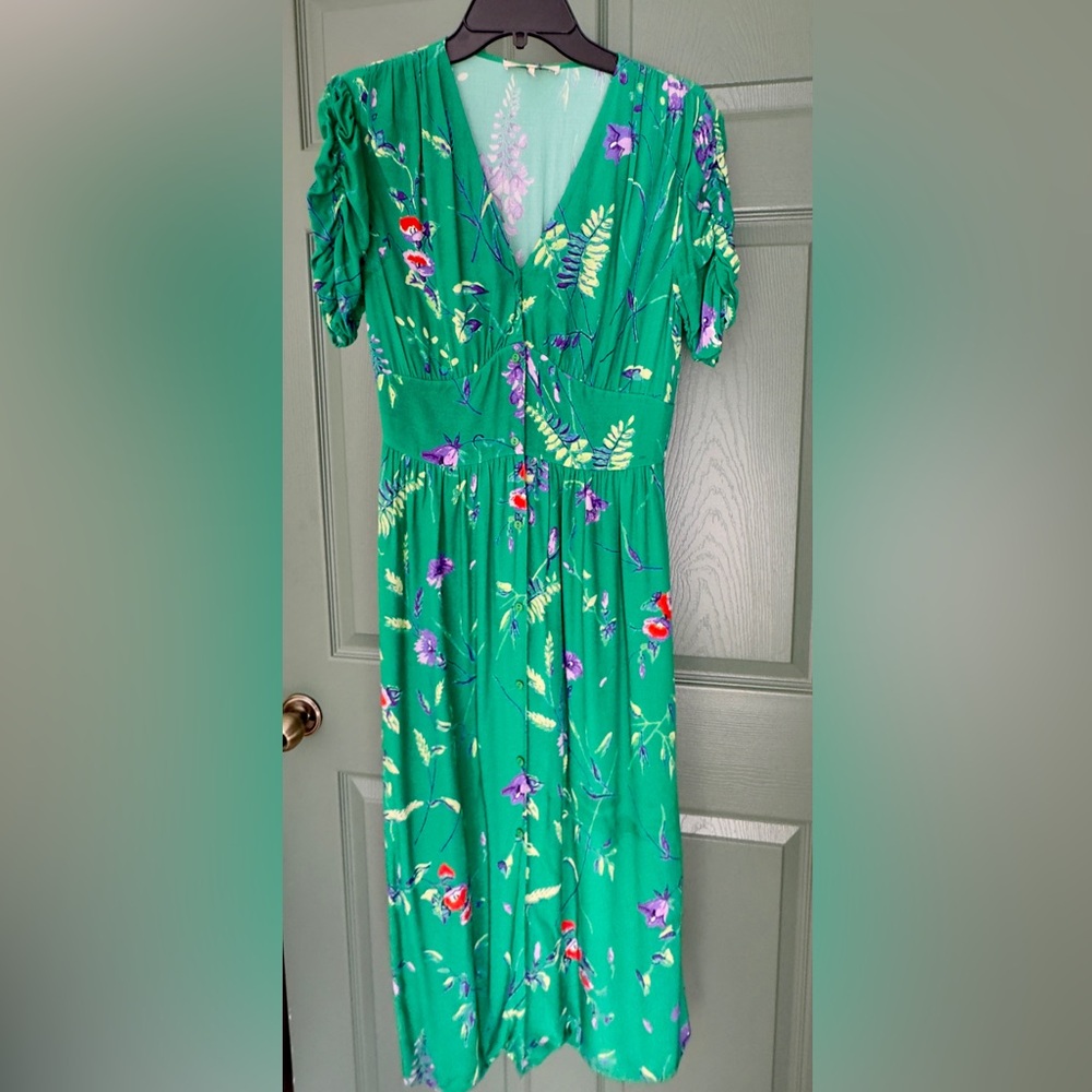 ❤️ BA&SH FLORAL GREEN MIDI DRESS SHORT SLEEVE SPRING SUMMER SIZE 1 SMALL